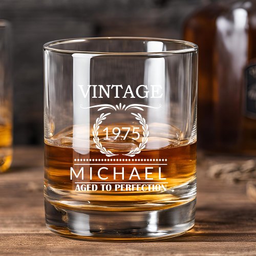 Vintage Year Milestone Name Monogram Birthday Whiskey Glass