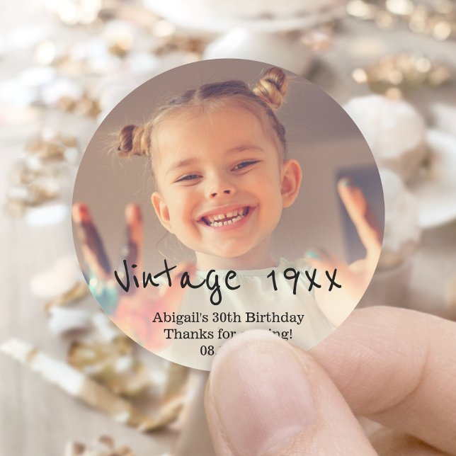 Vintage Year Retro Photo Snapshot Birthday Party Classic Round Sticker (Creator Uploaded)