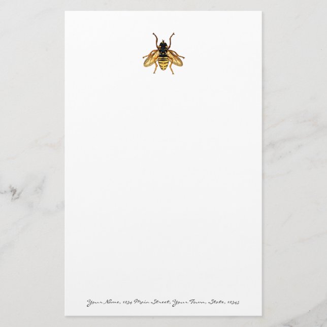 Vintage Yellow and Black Bee Stationery (Front)