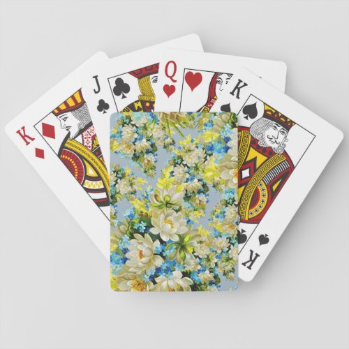 Vintage Yellow and Blue Floral Pattern Bicycle Pla Poker Cards