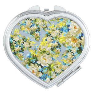 Vintage Yellow and Blue Floral Pattern Compact Mirror