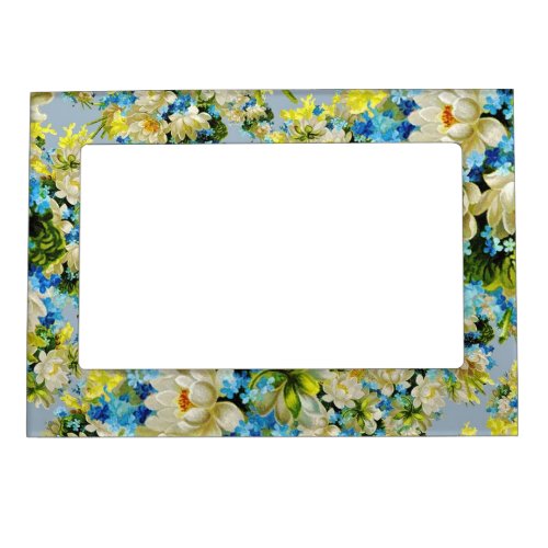 Vintage Yellow and Blue Floral Pattern Magnetic Fr Magnetic Frame