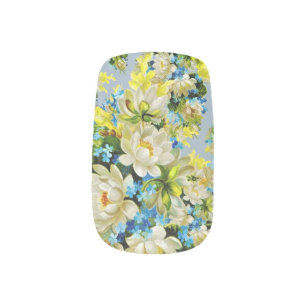 Vintage Yellow and Blue Floral Pattern Minx Nail Art