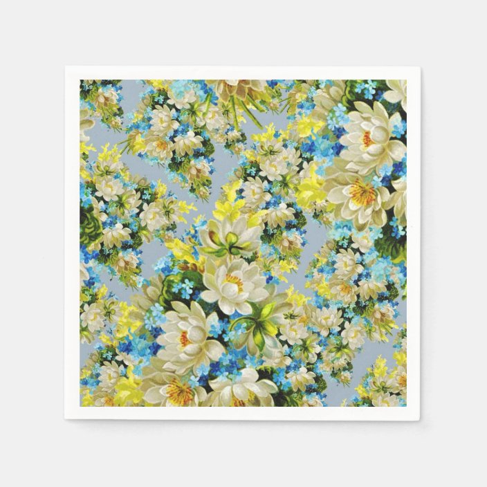 Vintage Yellow And Blue Floral Pattern Paper Napkins Zazzle Com Vintage floral seamless pattern with palm trees. zazzle