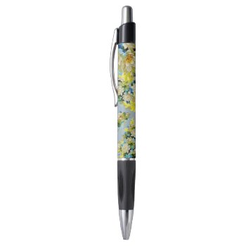 Vintage Yellow And Blue Floral Pattern Pen by MissMatching at Zazzle