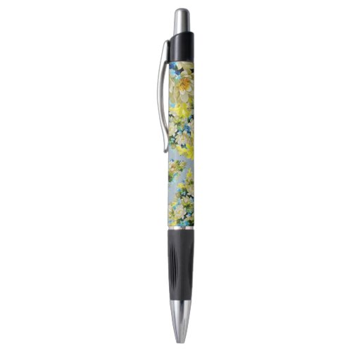 Vintage Yellow and Blue Floral Pattern Pen