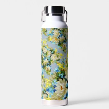Vintage Yellow And Blue Floral Pattern Water Bottle by MissMatching at Zazzle
