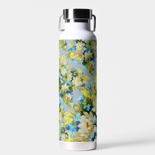 Vintage Yellow and Blue Floral Pattern Water Bottle