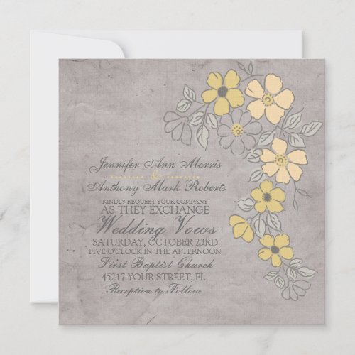 Vintage Yellow and Gray Floral Wedding Invitation