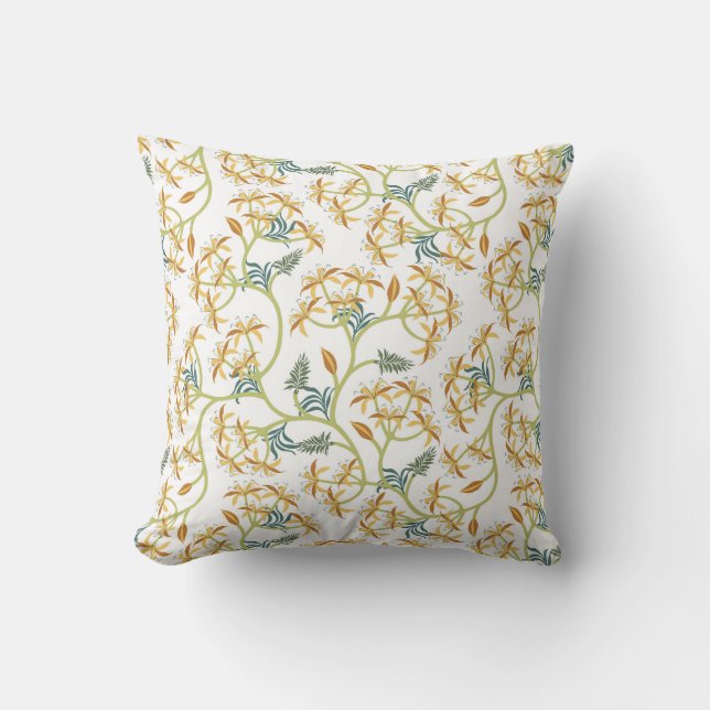 Vintage Yellow and Green Flowers Baroque Throw Pillow (Front)