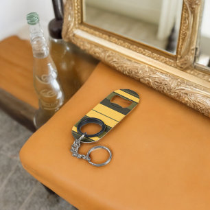 Vintage Yellow and Green Stripes Keychain Bottle Opener