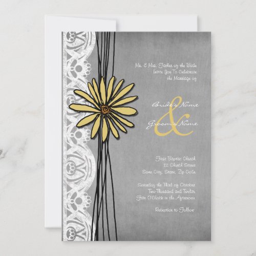 Vintage Yellow and Grey Daisy Wedding Invitation