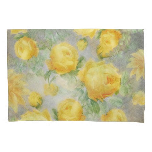 Vintage Yellow and Grey Watercolor Floral Pillow Case