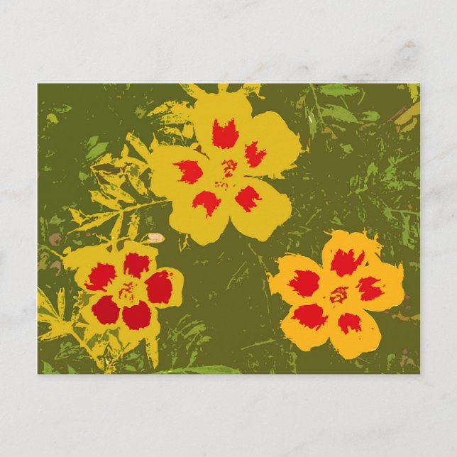 Vintage Yellow and Red Flowers Postcard (Front)