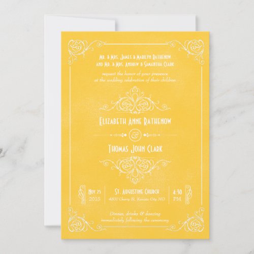 Vintage Yellow Art Deco Wedding Invitations