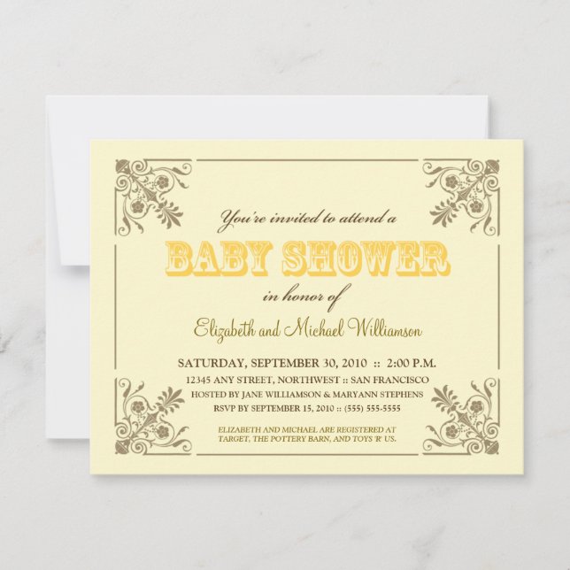 Vintage Yellow Baby Shower Invitation (Front)