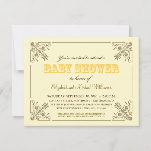 Vintage Yellow Baby Shower Invitation