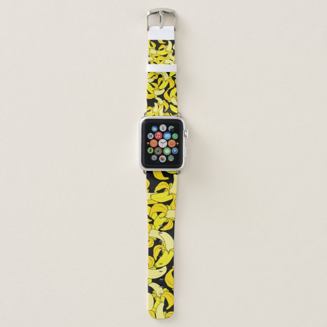Vintage Yellow Bananas: Black Background Apple Watch Band (Front)