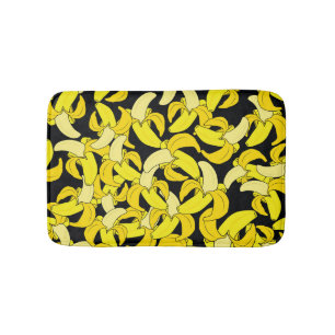 Vintage Yellow Bananas: Black Background Bath Mat