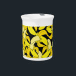 Vintage Yellow Bananas: Black Background Beverage Pitcher<br><div class="desc">Seamless pattern with yellow bananas on black background. Cute Vintage background. Bright summer fruits illustration. Fruit mix design for fabric and decor. Funny wallpaper for textile and fabric. Delight in a seamless pattern adorned with yellow bananas on a black background, perfect for summer. Get ready to indulge in the juicy...</div>
