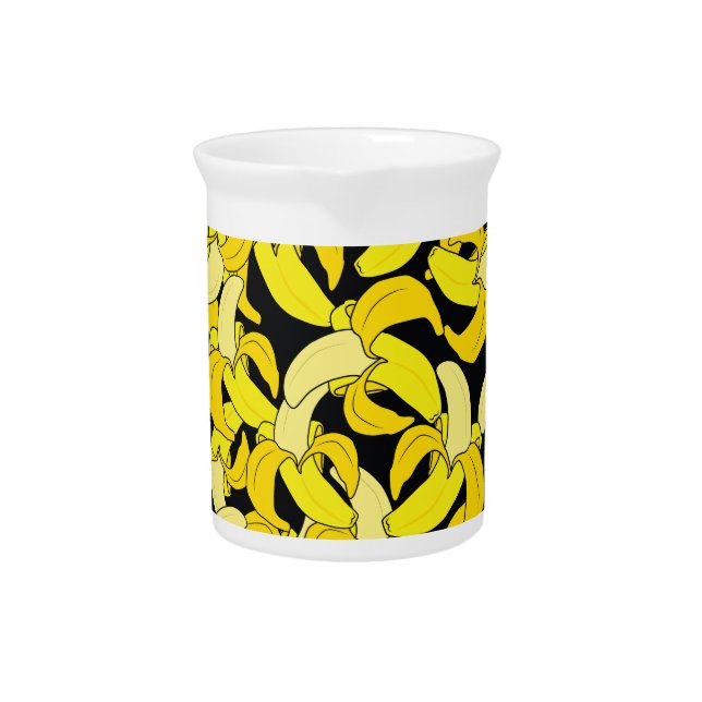 Vintage Yellow Bananas: Black Background Beverage Pitcher (Front)