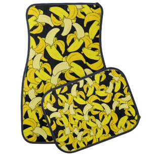 Vintage Yellow Bananas: Black Background Car Floor Mat