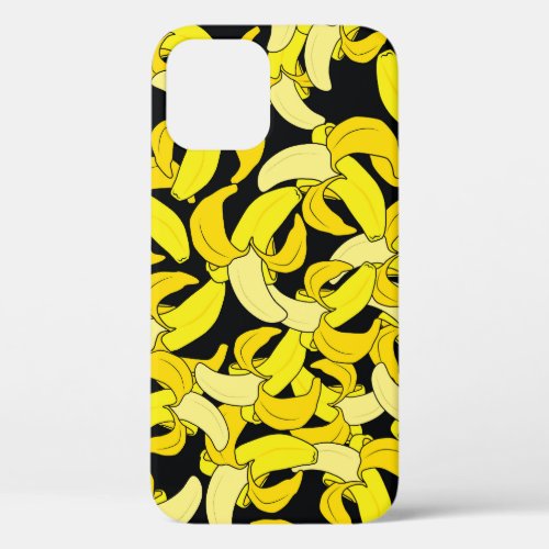 Vintage Yellow Bananas Black Background iPhone 12 Case