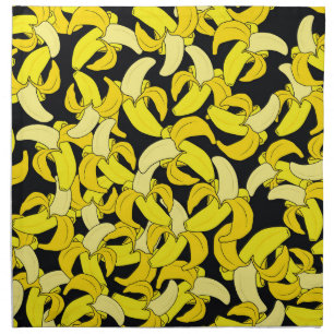 Vintage Yellow Bananas: Black Background Cloth Napkin