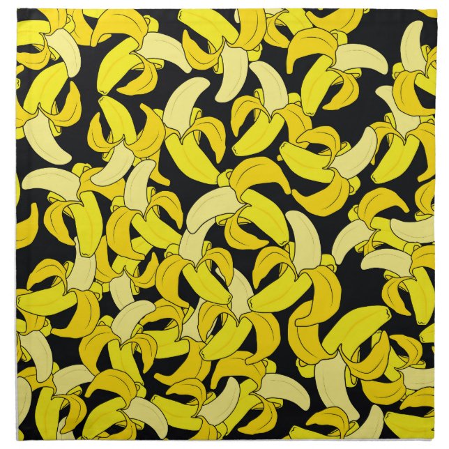 Vintage Yellow Bananas: Black Background Cloth Napkin (Front)