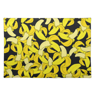 Vintage Yellow Bananas: Black Background Cloth Placemat