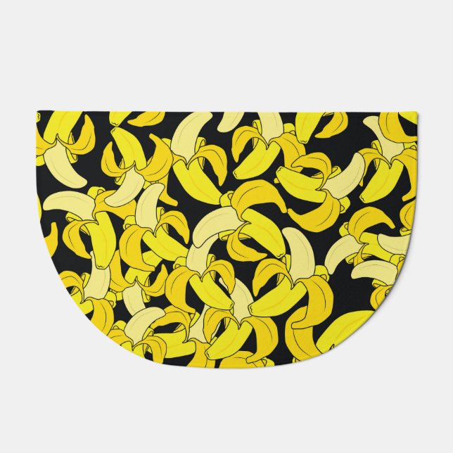 Vintage Yellow Bananas: Black Background Doormat (Front)