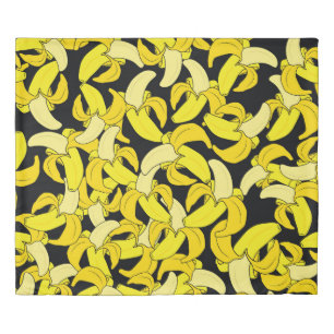 Vintage Yellow Bananas: Black Background Duvet Cover
