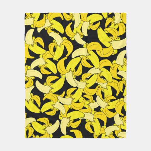 Vintage Yellow Bananas Black Background Fleece Blanket