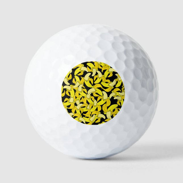 Vintage Yellow Bananas: Black Background Golf Balls (Front)