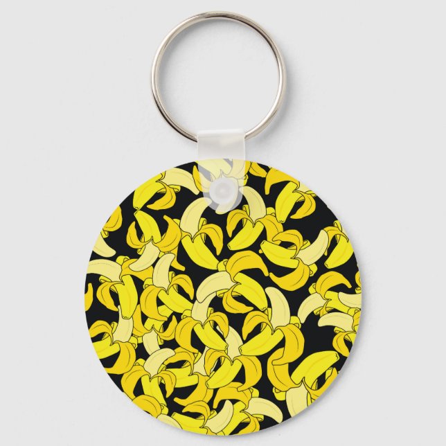 Vintage Yellow Bananas: Black Background Keychain (Front)
