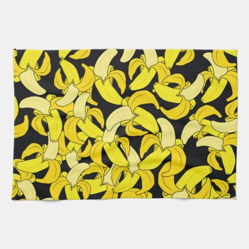 Vintage Yellow Bananas Black Background Kitchen Towel