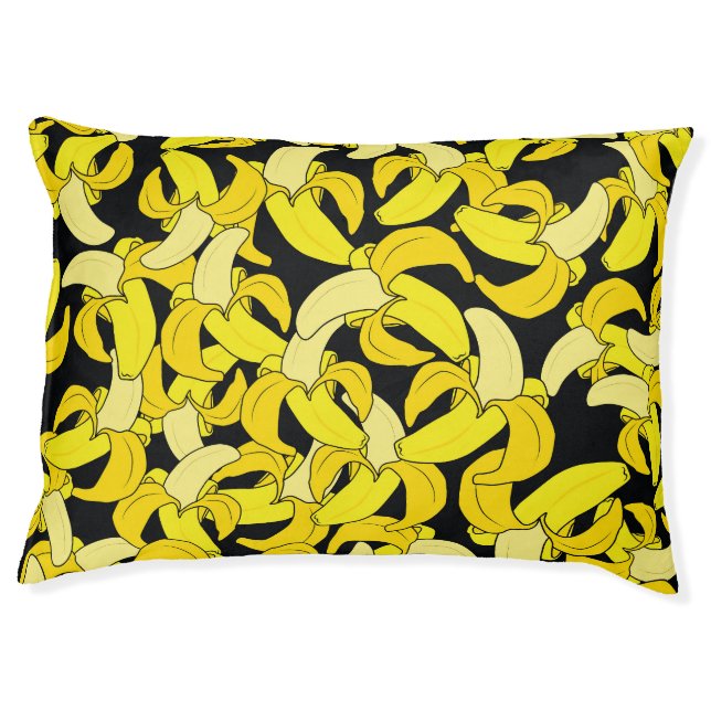 Vintage Yellow Bananas: Black Background Pet Bed (Front)