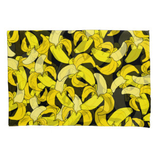 Vintage Yellow Bananas: Black Background Pillow Case