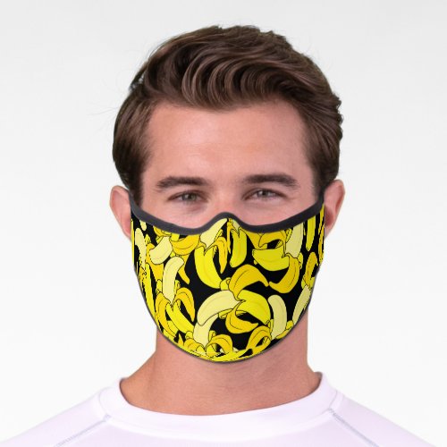 Vintage Yellow Bananas Black Background Premium Face Mask