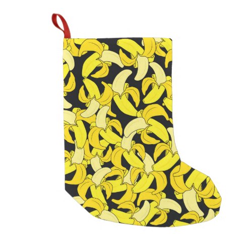 Vintage Yellow Bananas Black Background Small Christmas Stocking