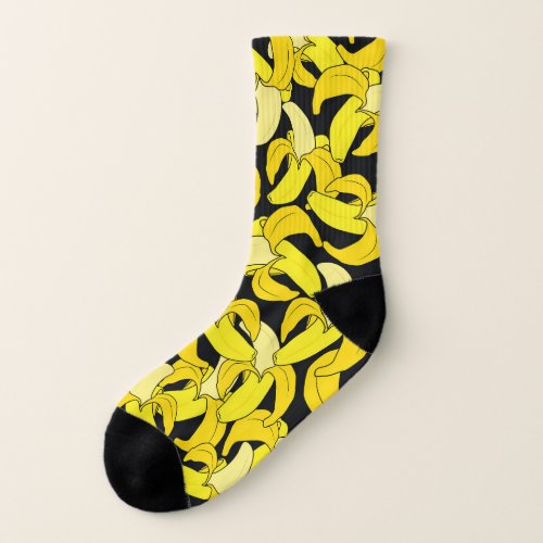 Vintage Yellow Bananas Black Background Socks