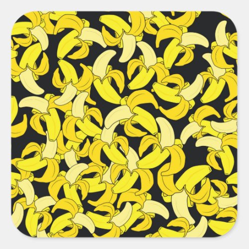 Vintage Yellow Bananas Black Background Square Sticker