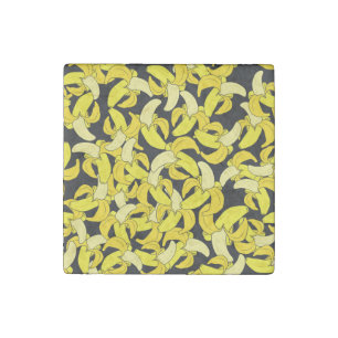 Vintage Yellow Bananas: Black Background Stone Magnet