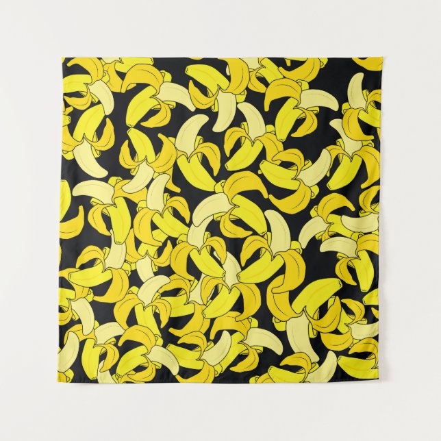 Vintage Yellow Bananas: Black Background Tapestry (Front)