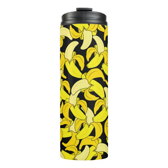 Vintage Yellow Bananas: Black Background Thermal Tumbler (Front)
