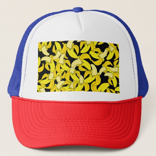 Vintage Yellow Bananas Black Background Trucker Hat
