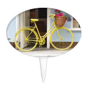 Vintage Yellow Bicycle and flower basket Cake Topper