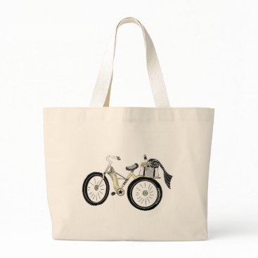 Vintage Yellow Bike with Picnic Basket Large Tote Bag Vintage Yellow Bike with Picnic Basket Large Tote Bag
