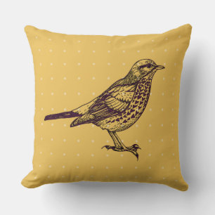VINTAGE YELLOW BIRD DESIGN Retro Throw Pillow