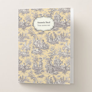 Vintage Yellow Black French Toile de Jouy Pocket Folder